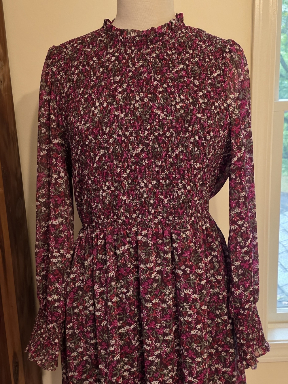 Lovely Draper James Magenta Floral Smocked Midi Dress Sz L